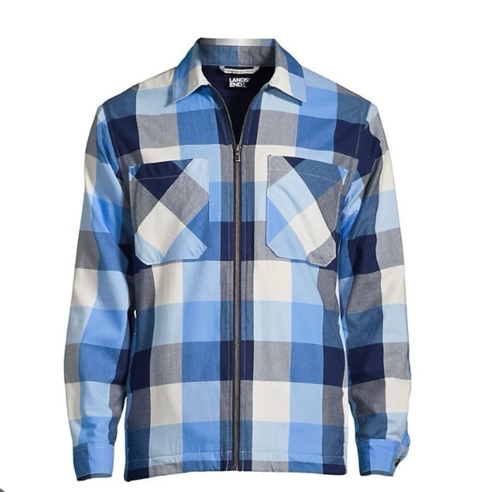 LANDSEND Men’s Tall Zip Jacket, Waffle Lined Flannel Shirt Jacket